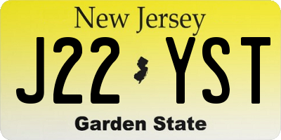 NJ license plate J22YST