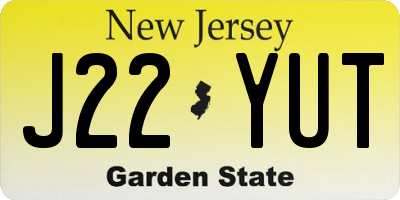 NJ license plate J22YUT
