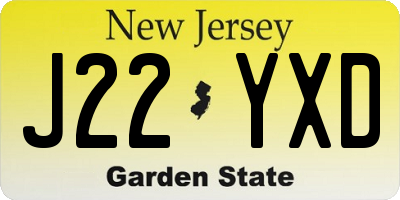 NJ license plate J22YXD