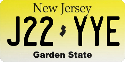 NJ license plate J22YYE