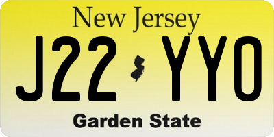 NJ license plate J22YYO