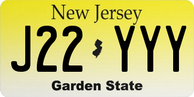 NJ license plate J22YYY