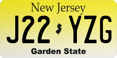 NJ license plate J22YZG
