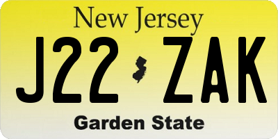 NJ license plate J22ZAK