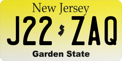 NJ license plate J22ZAQ