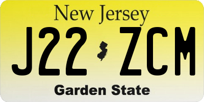 NJ license plate J22ZCM