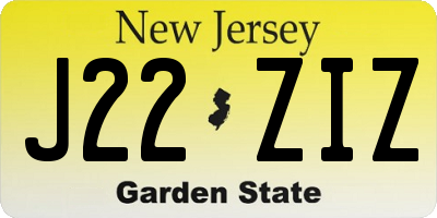 NJ license plate J22ZIZ