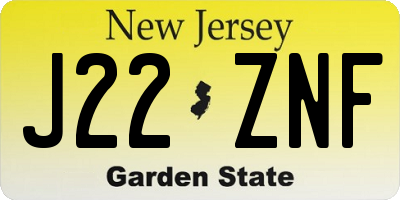 NJ license plate J22ZNF