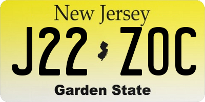 NJ license plate J22ZOC