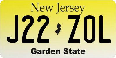 NJ license plate J22ZOL
