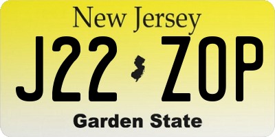 NJ license plate J22ZOP
