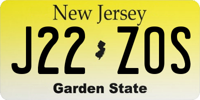 NJ license plate J22ZOS
