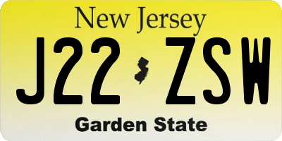 NJ license plate J22ZSW