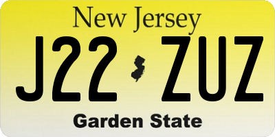 NJ license plate J22ZUZ