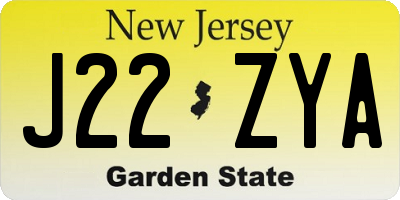 NJ license plate J22ZYA