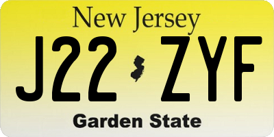 NJ license plate J22ZYF