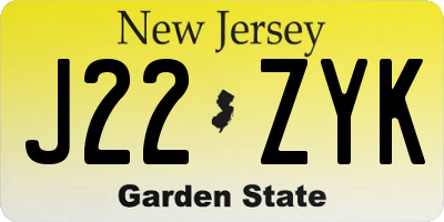 NJ license plate J22ZYK