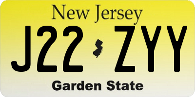 NJ license plate J22ZYY