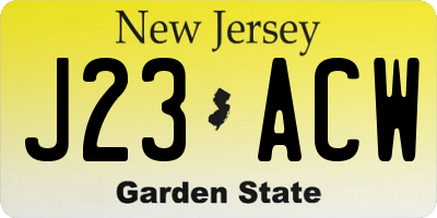 NJ license plate J23ACW