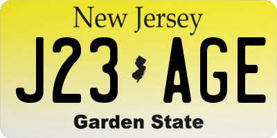 NJ license plate J23AGE