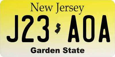 NJ license plate J23AOA