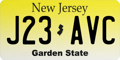 NJ license plate J23AVC
