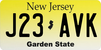 NJ license plate J23AVK