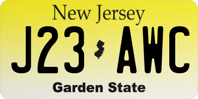 NJ license plate J23AWC
