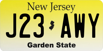 NJ license plate J23AWY