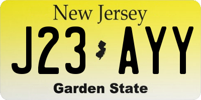 NJ license plate J23AYY