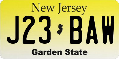 NJ license plate J23BAW