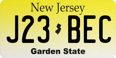 NJ license plate J23BEC