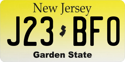 NJ license plate J23BFO