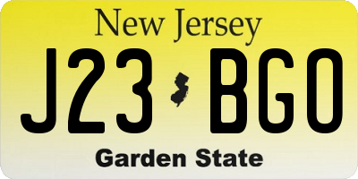 NJ license plate J23BGO