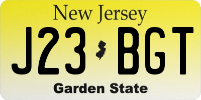 NJ license plate J23BGT
