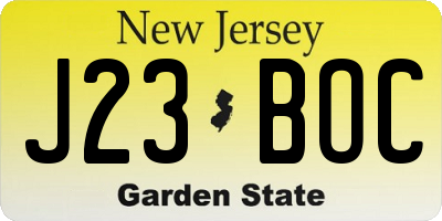 NJ license plate J23BOC