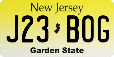 NJ license plate J23BOG