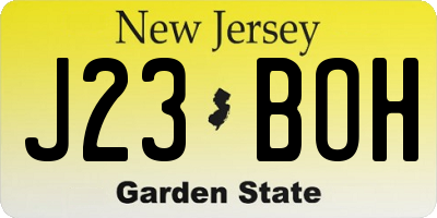 NJ license plate J23BOH