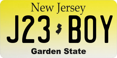 NJ license plate J23BOY