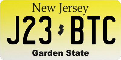 NJ license plate J23BTC