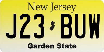 NJ license plate J23BUW