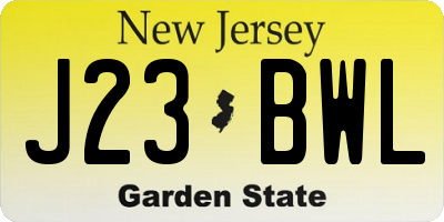 NJ license plate J23BWL