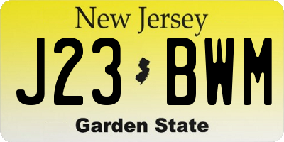 NJ license plate J23BWM