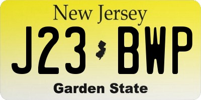 NJ license plate J23BWP