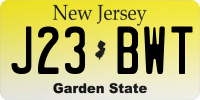 NJ license plate J23BWT