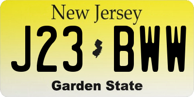 NJ license plate J23BWW