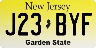 NJ license plate J23BYF