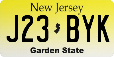 NJ license plate J23BYK