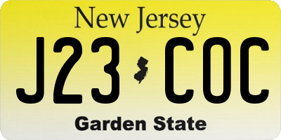 NJ license plate J23COC