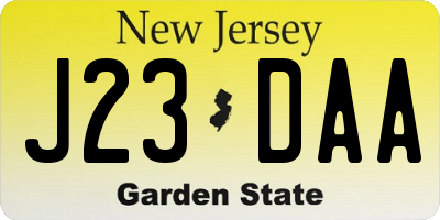 NJ license plate J23DAA